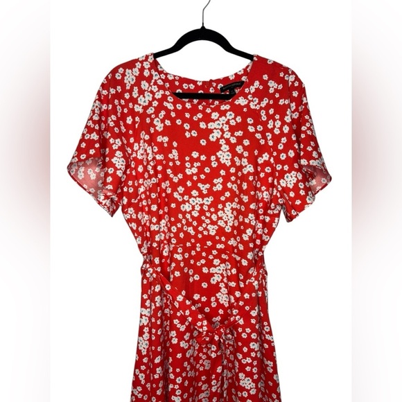 Banana Republic Red Floral Short Flutter Sleeve Mini Dress Size 14 - Picture 3 of 12